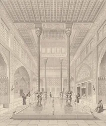 Interior of the Tchar-Bach Palace, Isfahan, from Modern Monuments of Persia, engraved by Claude Sauvageot and Jean Charles Huguet, 1856